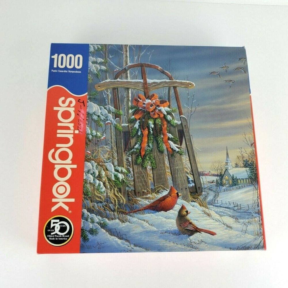 Springbok's Christmas 1000 Piece Jigsaw Puzzle "Winter Red Birds" Cardinals